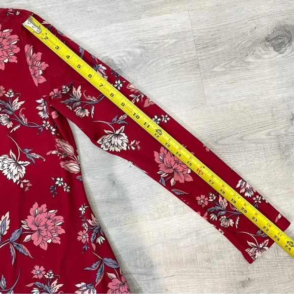 Rebel Sugar M Floral  Mock-Neck Long Sleeve Red Floral Print Dress with flare - Picture 13 of 17